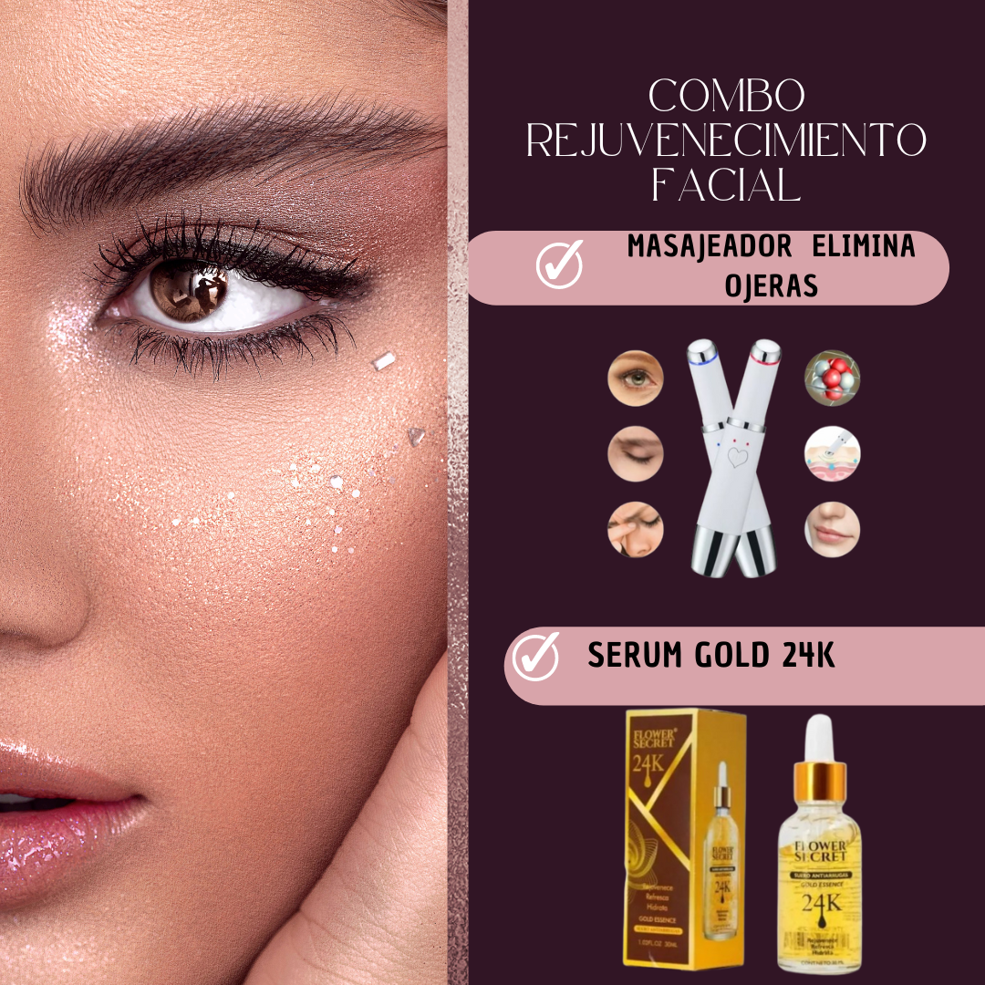 KIT DE REJUVENECIMIENTO FACIAL GOLD 24K (MASAJEADOR+SÉRUM)